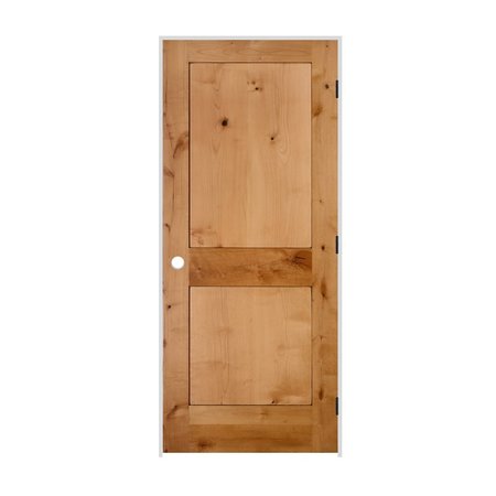 TRIMLITE 30" x 80" x 1-3/8" Knotty Alder 2-Panel Interior Shaker 7-1/4" LH Prehung Door with Black Hinges 2668ska8402LH1D714